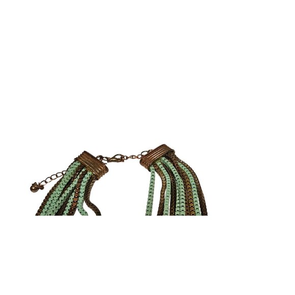 Vintage Necklace Multi-Strand Mint Green & Bronze Metal 3D Rectangular Links - Picture 7 of 11